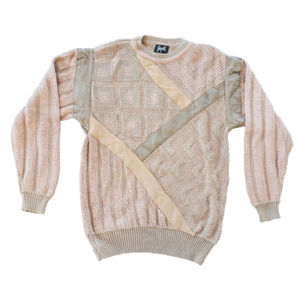 Womens Gingette M pleather leather geometric 80s 1980s retro sweater tan